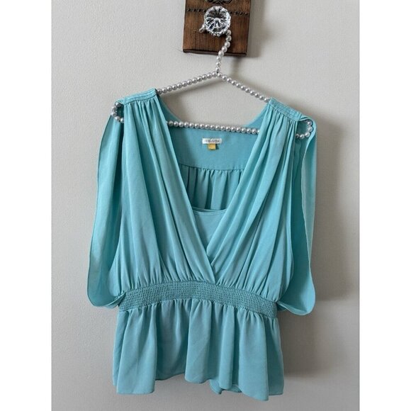 Leifsdottir Womens Size 2 Green Sleeveless Blouse Pleated Peplum 100% Silk - Picture 1 of 5